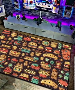 Retro Arcade Food Arcade Pattern Rug, Personalized Area Rug for Bedroom