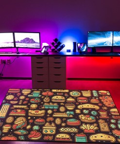 Retro Arcade Food Arcade Pattern Rug, Personalized Area Rug for Bedroom