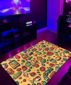 Retro Arcade Food Arcade Pattern Rug, Personalized Area Rug for Living Room