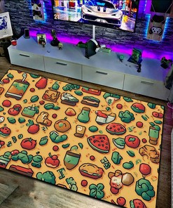 Retro Arcade Food Arcade Pattern Rug, Personalized Area Rug for Living Room