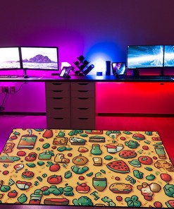 Retro Arcade Food Arcade Pattern Rug, Personalized Area Rug for Living Room