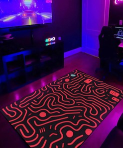 Retro Arcade Pattern Gamer Rug - Customizable Design