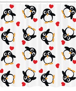 Retro Art Penguin and Hearts Pattern Valentines Print Shower Curtain