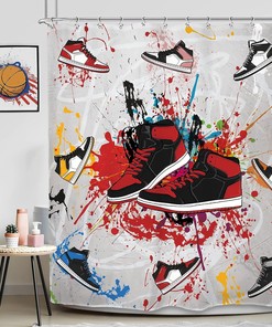 Retro Basketball Shoes Shower Curtain - Sports Bathroom Decor