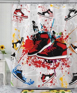 Retro Basketball Shoes Shower Curtain - Sports Bathroom Decor