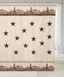 Retro Botanical Floral Leaves Cowboy Bath Curtain in Brown for Western Bathroom Decor