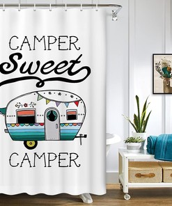 Retro Camper Shower Curtain for Stylish Travel Bathroom