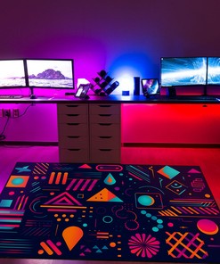 Retro Charm with Neon Shapes in 90s Geometric Style, Customizable Gamer Rug