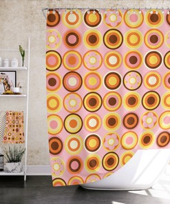 Retro Circles Mid Century Modern Bath Curtains - Abstract Geometric Art Shower Curtain