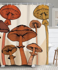 Retro Cute Modern Mushroom Shower Curtain for Funny Nature Bathroom Decor