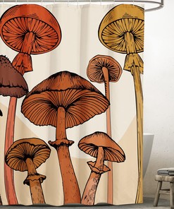 Retro Cute Modern Mushroom Shower Curtain for Funny Nature Bathroom Decor