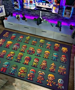 Retro Game Character Sprites - Personalized Area Rug for Gamers and Retro Game Enthusiasts