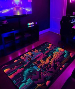 Retro Game Overlays Arcade Pattern Rug, Personalized Area Rug for Bedroom