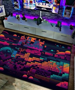 Retro Game Overlays Arcade Pattern Rug, Personalized Area Rug for Bedroom