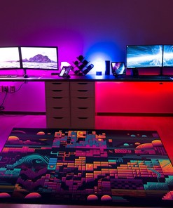 Retro Game Overlays Arcade Pattern Rug, Personalized Area Rug for Bedroom