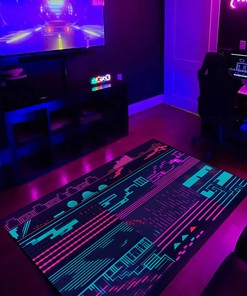 Retro Game Overlays Arcade Pattern Rug, Personalized Area Rug for Living Room