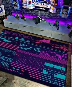 Retro Game Overlays Arcade Pattern Rug, Personalized Area Rug for Living Room