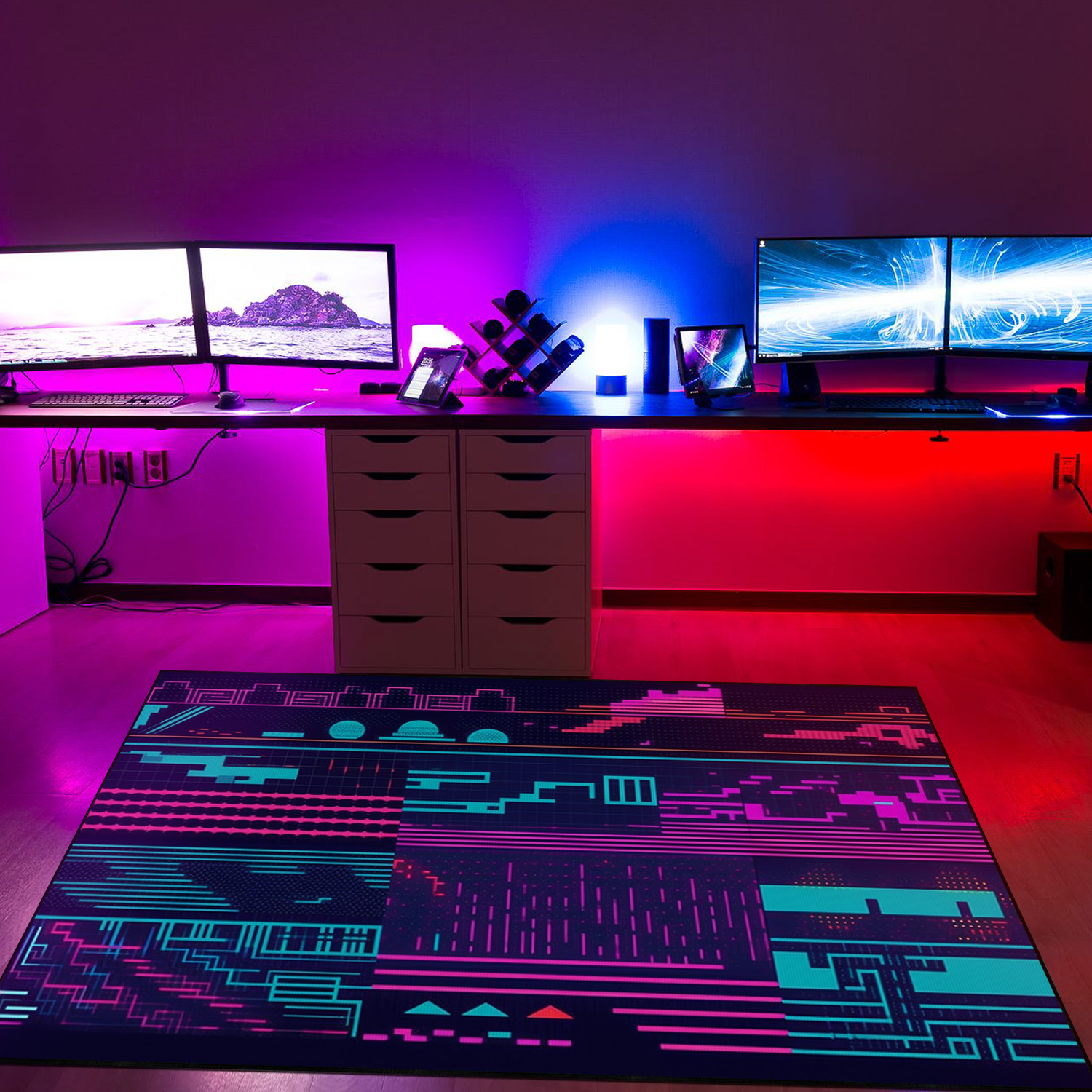 Retro Game Overlays Arcade Pattern Rug, Personalized Area Rug for Living Room