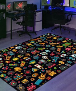 Retro Game Power-Ups Arcade Pattern Area Rug