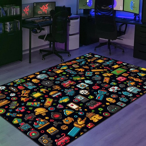 Retro Game Power-Ups Arcade Pattern Area Rug