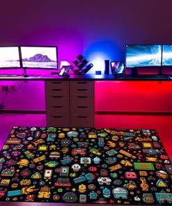 Retro Game Power-Ups Arcade Pattern Area Rug