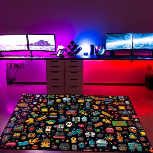 Retro Game Power-Ups Arcade Pattern Area Rug