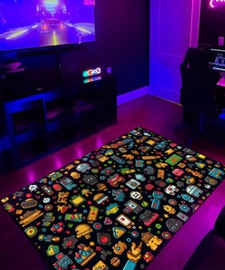 Retro Game Power-Ups Arcade Pattern Area Rug