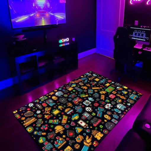 Retro Game Power-Ups Arcade Pattern Area Rug