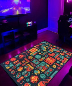 Retro Game Symbols Arcade Pattern Area Rug