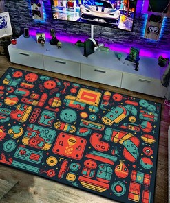Retro Game Symbols Arcade Pattern Area Rug