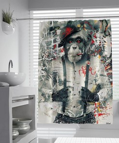 Retro Monkey Graffiti Shower Curtain - Waterproof Fabric Shower Curtain for Bathroom