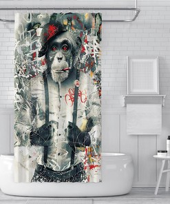Retro Monkey Graffiti Shower Curtain - Waterproof Fabric Shower Curtain for Bathroom