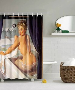Retro Naked Lady Bathing Shower Curtain Set - A Unique and Creative Bathroom Decor