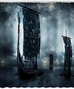 Retro Nautical Viking Ship Shower Curtain for a Unique Bathroom Decor 