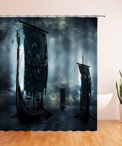 Retro Nautical Viking Ship Shower Curtain for a Unique Bathroom Decor