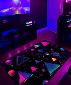 Retro Neon Style Baubles and Triangles Rug - Perfect for a Playful Living Room or Bedroom