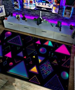 Retro Neon Style Baubles and Triangles Rug - Perfect for a Playful Living Room or Bedroom