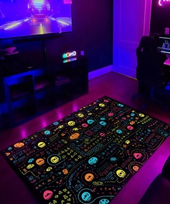 Retro Pac-Man Inspired Arcade Pattern Area Rug - Add a Nostalgic Touch to Your Living Room or Bedroom