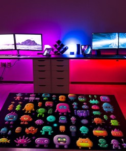 Retro Pixel Artwork Black Background Arcade Rug with Alien Worlds