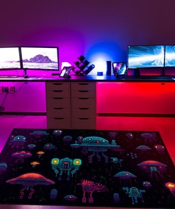 Retro Pixel Robots Pattern Rug with Lovecraftian Style