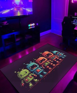 Retro Pixel Robots Space Invaders Area Rug - Personalize Your Home with this Cute and Nostalgic Rug