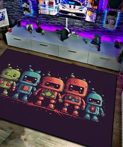 Retro Pixel Robots Space Invaders Area Rug - Personalize Your Home with this Cute and Nostalgic Rug