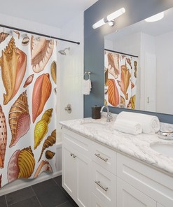 Retro Sea Shellfish Shower Curtain with Ocean Life Design for Unique Bathroom Gift