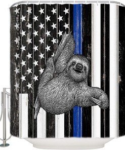 Retro Sloth American Flag Theme Shower Curtain for a Patriotic Bath Decor