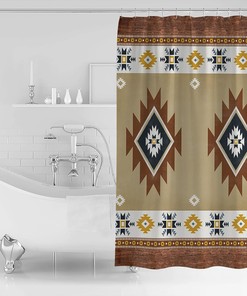 Retro Southwest Shower Curtain - Native American Tribal Abstract Geometric Print on Bohemian Fabric for Modern Bathroom Decor