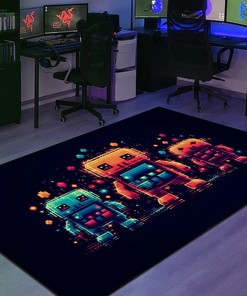 Retro Space Invaders Arcade Game Wallpaper Area Rug for Home Decor