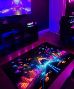 Retro Space Invaders Background Arcade Rug