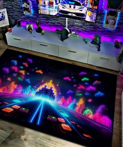 Retro Space Invaders Background Arcade Rug