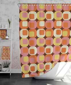 Retro Squares Mid Century Modern Bath Curtains - Abstract Geometric Art Shower Curtain