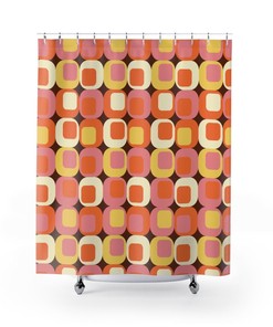 Retro Squares Mid Century Modern Bath Curtains - Abstract Geometric Art Shower Curtain